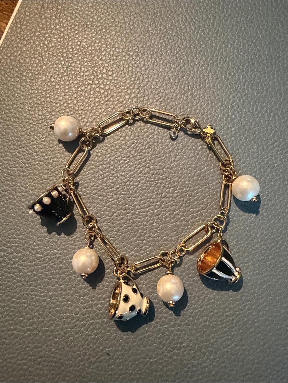 Kate Spade - Gold-Tone Pearl & Black-and-White Enamel Charm Bracelet